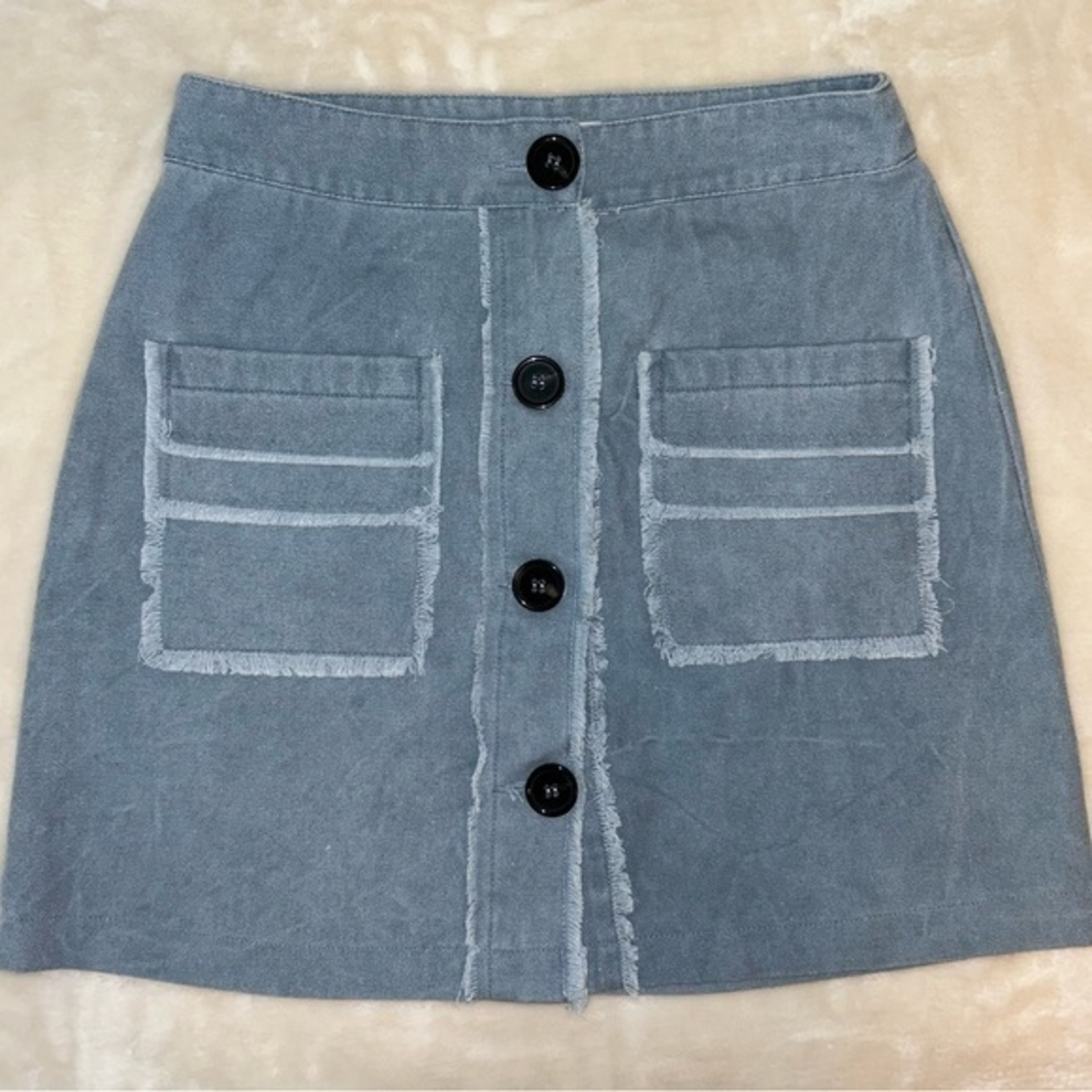 Honey Belle button front,‎ blue canvas skirt - sz SMALL